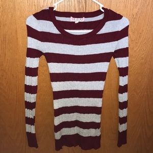 Grey and maroon striped sweater